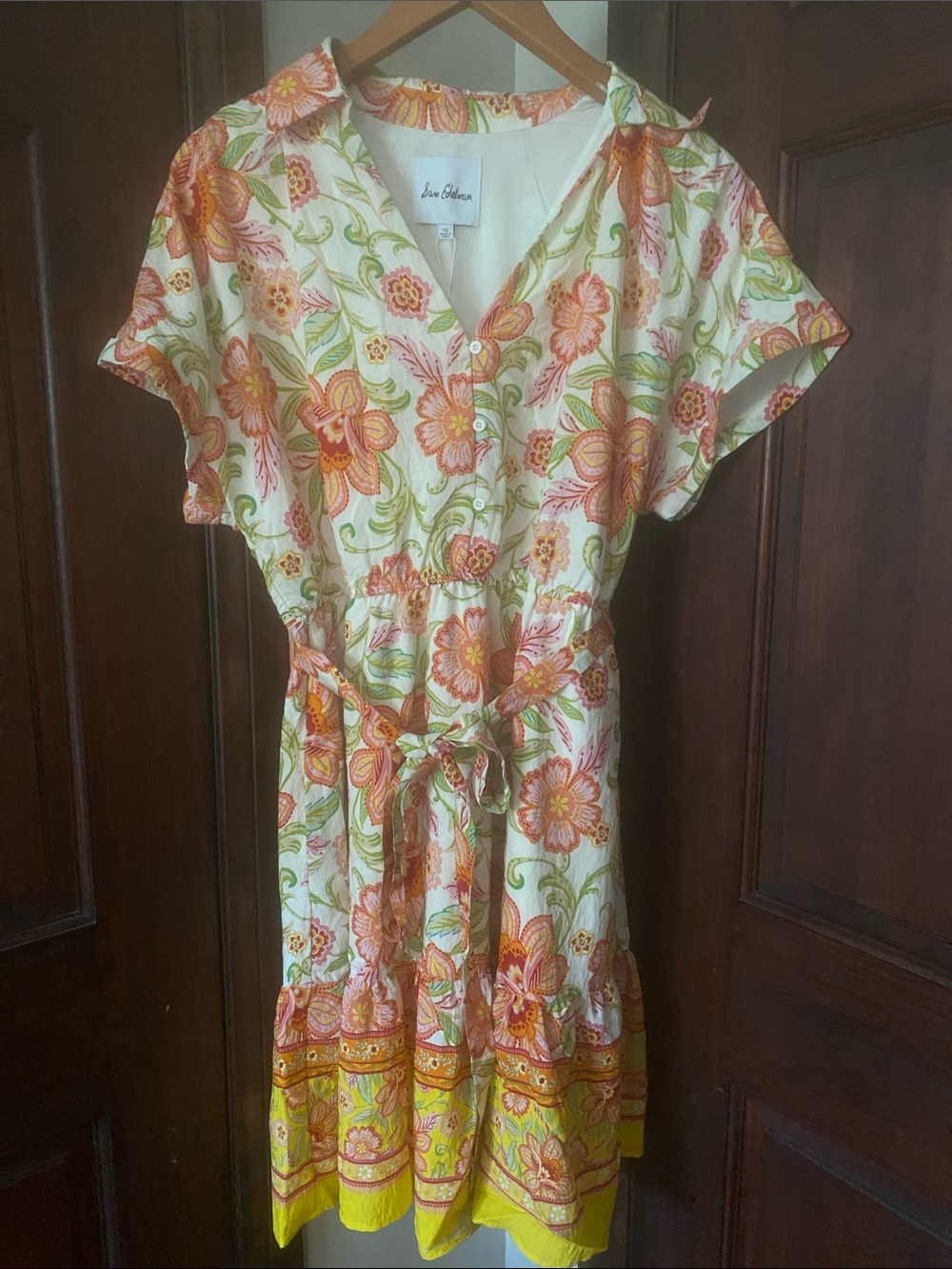 Sam Edelman Floral Tie-Waist Mini Dress in Orange, Green and Yellow